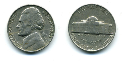 США 5 ЦЕНТОВ 1963 ДЖЕФФЕРСОН KM А192 медно-никель 46-1716
