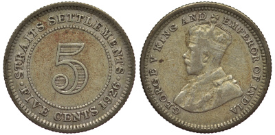 Стрейтс-Сетлментс 5 центов 1935 Георг V (1910-1936) КМ 36 серебро 53-538