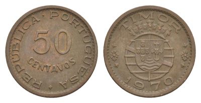 Португальский Тимор 50 сентаво 1970 KM 18 бронза aUNC 4630-1141