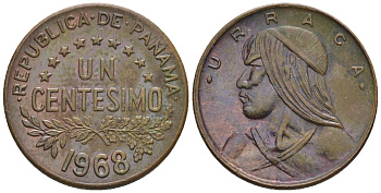 Панама 1 сентесимо 1968  KM 22 бронза  aUNC  4609-844