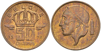 Бельгия 50 сантимов 1972 Belgie, Бодуэн I (1951-1993) KM 149.1 бронза 3458-118
