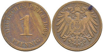 Германия 1 пфенниг 1897 J KM 10, J. 10, Weege 2 медь 4528-1146