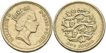 Англия 1 фунт 1997 ЛЬВЫ ПЛАНТАГЕНЕТ KM 975, Spink 4340 никель латунь 88-521