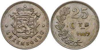 Люксембург 25 сантимов 1927 Шарлотта (1918-1964) KM 37 медно-никель 4577-1052