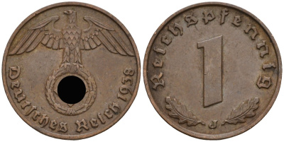 Германия 1 рейхспфенниг 1938 J KM 89, J 361 бронза 4136-1248