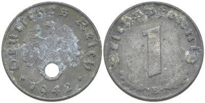 ГЕРМАНИЯ 1 РЕЙХСПФЕННИГ 1942 B KM 97, J. 369 цинк 206-1145