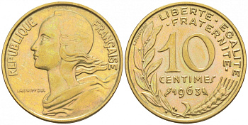 ФРАНЦИЯ 10 САНТИМОВ 1963 ТИП MARIANE KM 929, LE FRANC 144.3 алюминиевая бронза 44-957