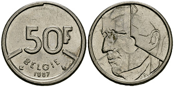 Бельгия 50 франков 1987 BELGIE, Бодуэн I (1951-1993) KM 168 никель 4138-237