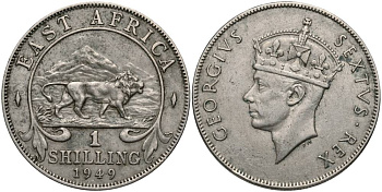 Британская Восточная Африка 1 шиллинг 1949 Георг VI (1937-1952) KM 31 медно-никель 27-1053