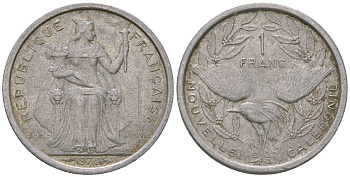 Французская Новая Каледония 1 франк 1972 птица кагу, (IEOM) KM 10, Schoen 10, Lec 38 алюминий    51-555