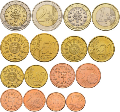 ПОРТУГАЛИЯ ЕВРОНАБОР ИЗ 8 МОНЕТ 2006 1, 2, 5, 10, 20, 50 ЕВРОЦЕНТОВ, 1 И 2 ЕВРО UNC 183-921