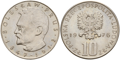 Польша 10 злотых 1976 MW, Болеслав Прус KM 73 медно-никель  UNC  4601-1113