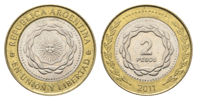 Аргентина 2 песо 2011 KM 165 биметалл aUNC 4663-647