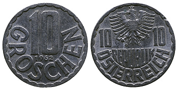 АВСТРИЯ 10 ГРОШЕЙ 1962 KM 2878 алюминий 4384-1126