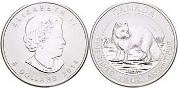 Канада 8 долларов 2014 северный волк KM NEW серебро UNC 00-00
