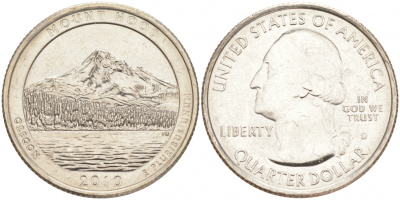 США 25 ЦЕНТОВ = КВОТЕР 2010 D, СЕРИЯ ШТАТЫ США - МАУНТ ХУД, MOUNT HOOD KM 473 медь плакированная медно-никелем UNC M31-2