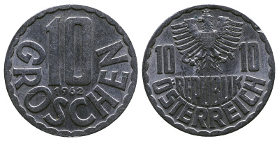 АВСТРИЯ 10 ГРОШЕЙ 1962 KM 2878 алюминий 4384-1126