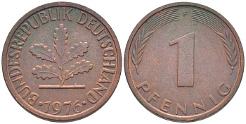 ФРГ 1 ПФЕННИГ 1976 F KM 105, J. 380 сталь плакированная медью 116-365
