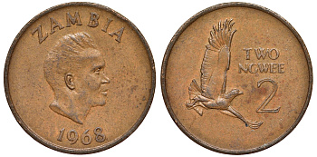 Замбия 2 нгве 1968 Кеннет Каунда, боевой орел KM 10 бронза 4163-856