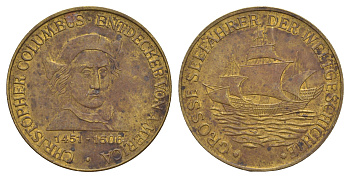 Германия великие мореплаватели в мировой истории - Христофор Колумб ND диаметр 30 мм, вес 7 гр латунь 4653-945
