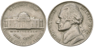 США 5 центов 1970 S (Сан-Франциско), Джефферсон KM A192 медно-никель 4592-753