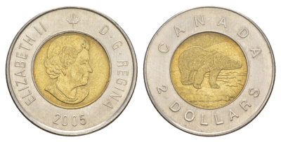 Канада 2 доллара 2005 Елизавета II (1952-2022), полярный медведь KM 496 биметалл 4631-843