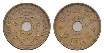 Дания 2 эре 1939 N, Кристиан X (1912-1947) KM 827 бронза 4658-258