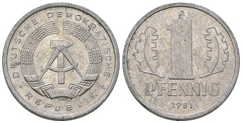 ГДР 1 пфенниг 1981 A KM 8.1 алюминий 4651-1261