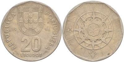 ПОРТУГАЛИЯ 20 ЭСКУДО 1986 KM 634 медно-никель 4521-1241