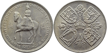 Великобритания 1 крона (5 шиллингов) 1953 коронация королевы Елизаветы, Елизавета II (1952-2022) Елизаветы KM 894, Spink 4136 медно-никель UNC 36-633