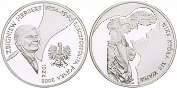 Польша 10 злотых 2008 MW, 10 лет со дня смерти Херберта Збигнева KM 635 серебро PROOF 1084-7-24
