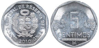 Перу 5 сентимо 2010 LIMA KM 304.4a алюминий aUNC 4189-1014