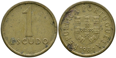 Португалия 1 эскудо 1984 KM 614 никель латунь 4387-228