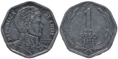 Чили 1 песо 2012 So KM 231, Schon 79 алюминий aUNC 4387-831
