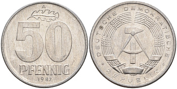 ГДР 50 пфеннигов 1982 A KM 12.2 алюминий 4143-812