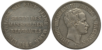 Пруссия 1 талер 1827 А, Фридрих Вильгельм III AKS 16, Dav. 761, Kahnt 368, Thun 248, KM 417 серебро 00-806-13