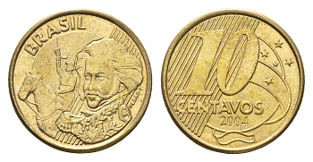 Бразилия 10 сентаво 2004 KM 649 сталь плакированная латунью 4664-527