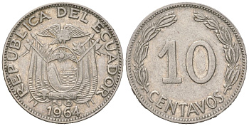 Эквадор 10 сентаво 1964 KM 76c сталь плакированная никелем 4611-862