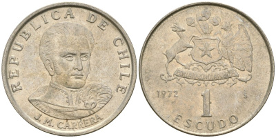 Чили 1 эскудо 1972 Хосе Мигель Каррера KM 197 медно-никель 4174-428