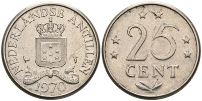 Нидерландские Антилы 25 центов 1970 Юлиана (1948-1980) KM 11 никель 4564-465