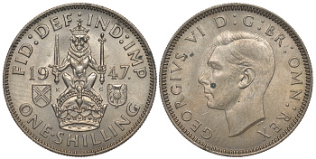 Великобритания 1 шиллинг 1947 Георг VI (1936-1952), Шотландский герб KM 864, Spink 4104 медно-никель UNC 1099-1-53
