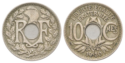 Франция 10 сантимов 1920 KM 866a, Le Franc 138.3 медно-никель 4627-1238