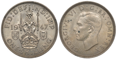 Великобритания 1 шиллинг 1947 Георг VI (1936-1952), Шотландский герб KM 864, Spink 4104 медно-никель UNC 1099-1-53