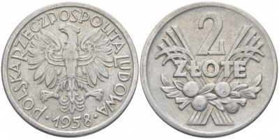 Польша 2 злотых 1958 MW KM 46, Parchimowicz 216a алюминий 114-1144