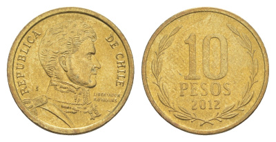 Чили 10 песо 2012 KM 228 никель латунь UNC 4640-1059
