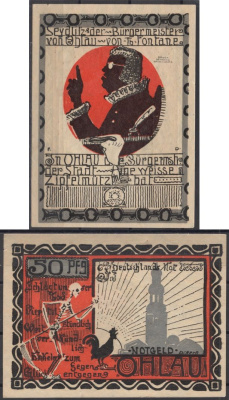 Охлау 50 пфеннигов 1921 DeNG 2 1011.1-4/6 бумага UNC (пресс) 8613-54-1-1