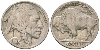 США 5 центов 1935 индеец, бизон KM 134 медно-никель 4614-1162