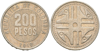 Колумбия 200 песо 2010 KM 287 медь цинк никель 4616-1222