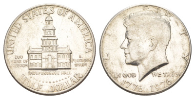 США 1/2 доллара (50 центов) 1976 200 лет независимости, Джон Кеннеди KM 205 медь плакированная медно-никелем aUNC 4545-341