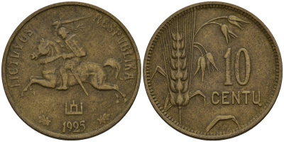 Литва 10 центов 1925 KM 73 алюминиевая бронза 4154-945